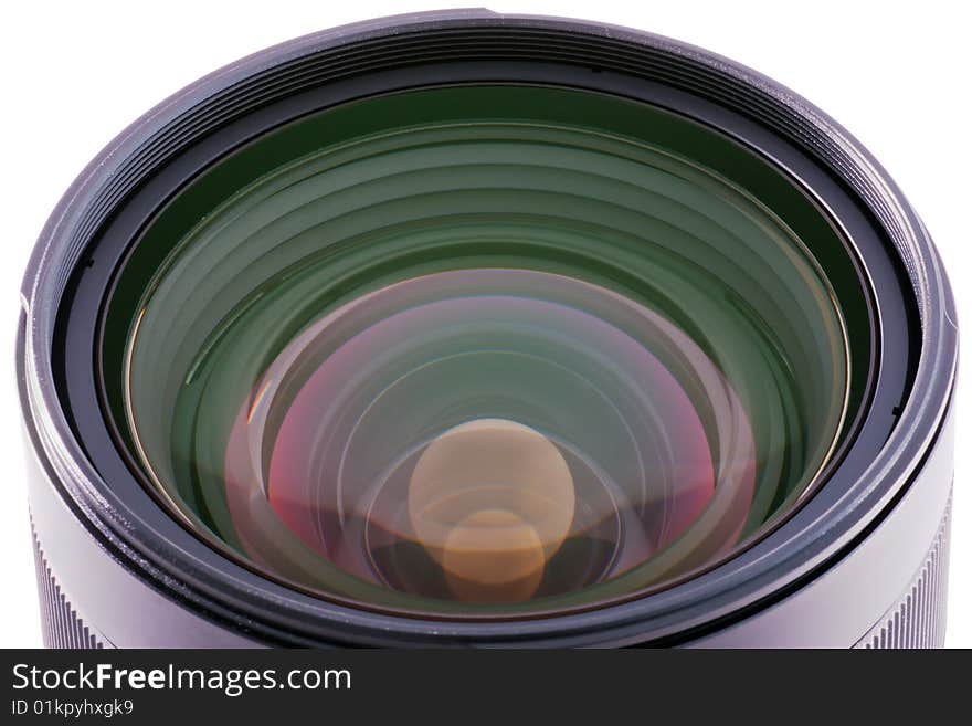 Camera lens closeup with flares