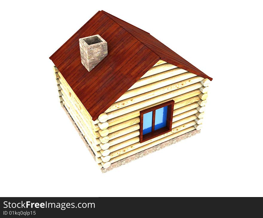 3d illustration of small wooden house over white background