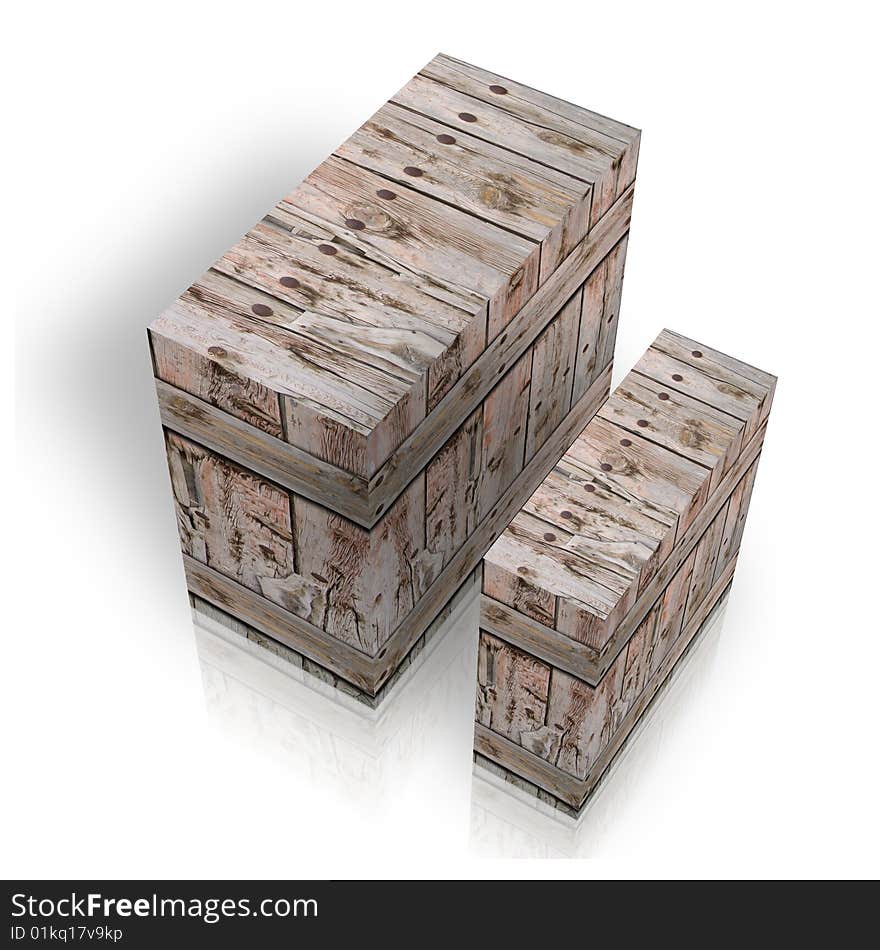 Wooden boxes for the shipment of goods on a white background