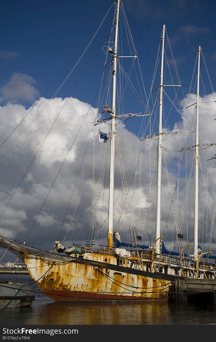 Wreck Tall ship in dock. Wreck Tall ship in dock