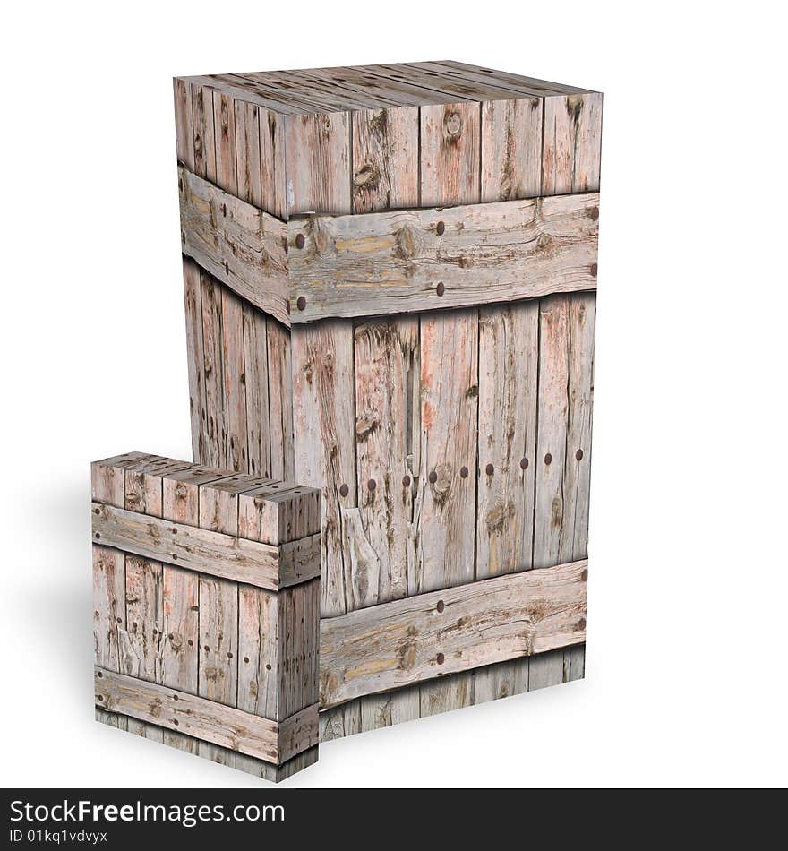 Wooden boxes for the shipment of goods on a white background