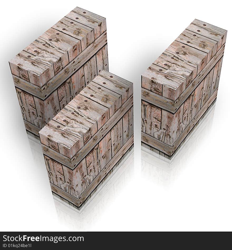 Wooden boxes for the shipment of goods on a white background