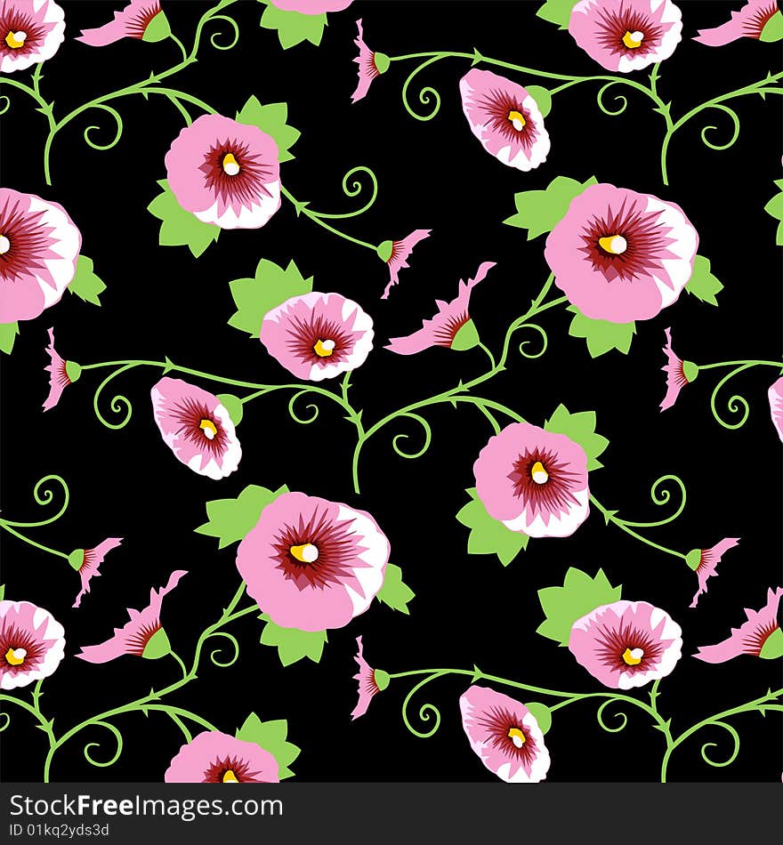 Seamless floral pattern pink flowers on black background.
Vector illustration. Seamless floral pattern pink flowers on black background.
Vector illustration