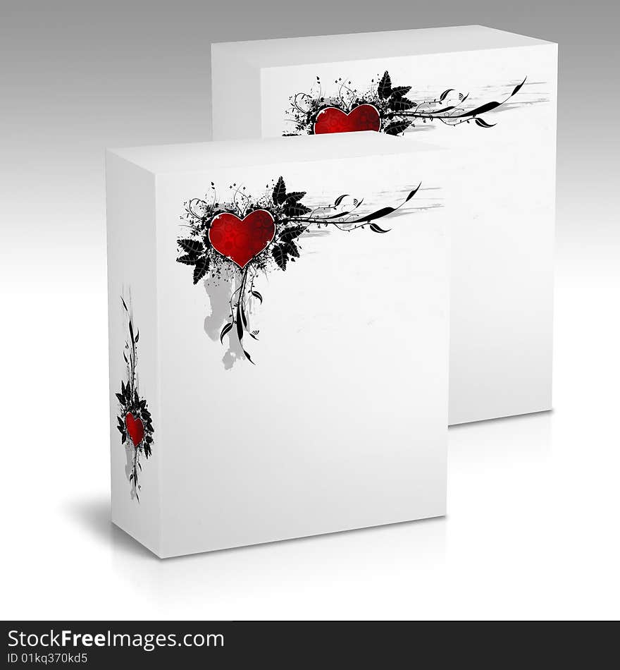 White box with a heart design on the front