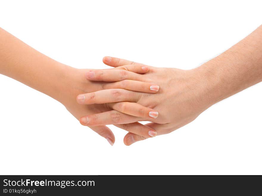 Man and woman hands isolated on white background