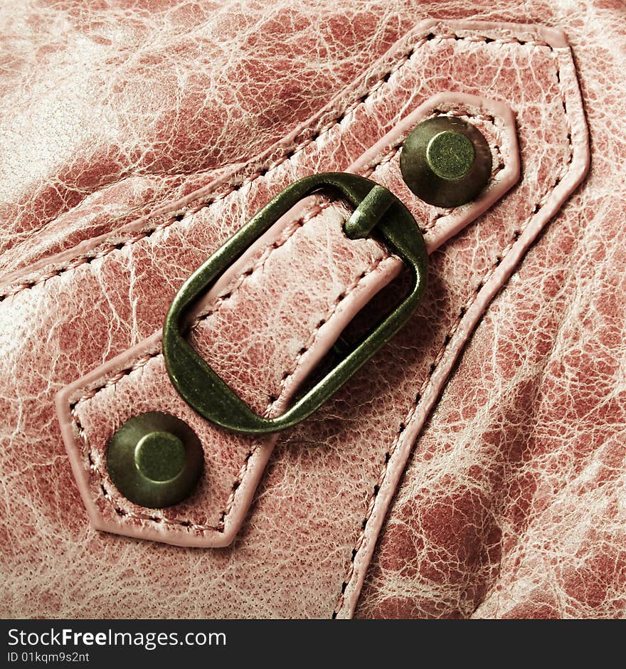 Metal fastener close up on an brown leather