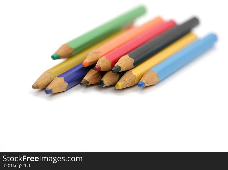 Many color pencils in line