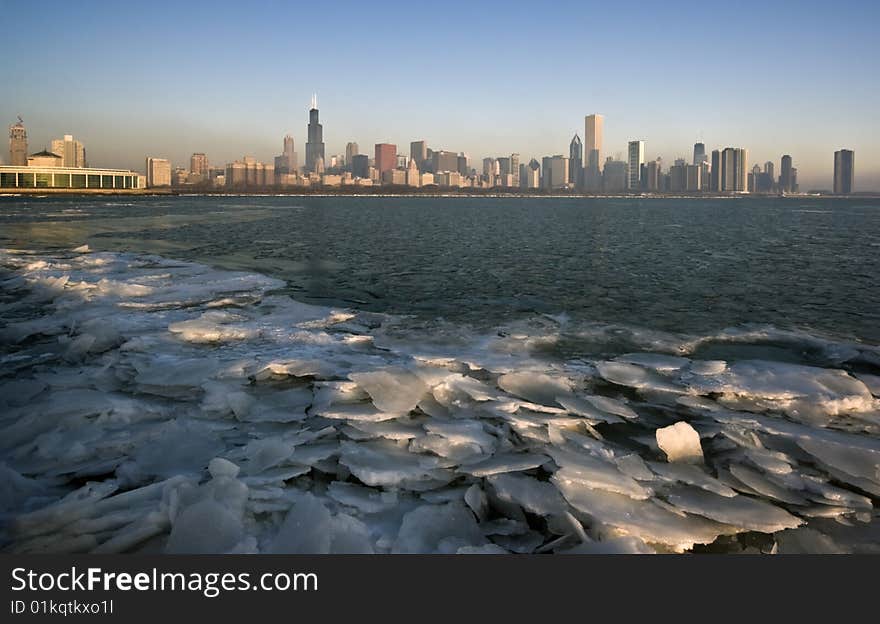 Winter in CHicago - frozen Lake Michigan