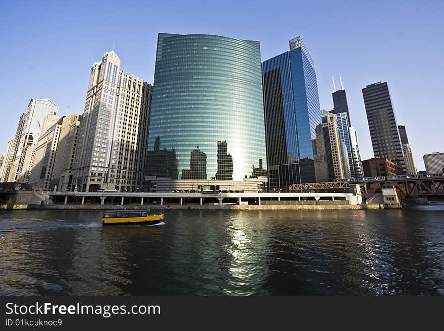 Yellow boat on Chicago River