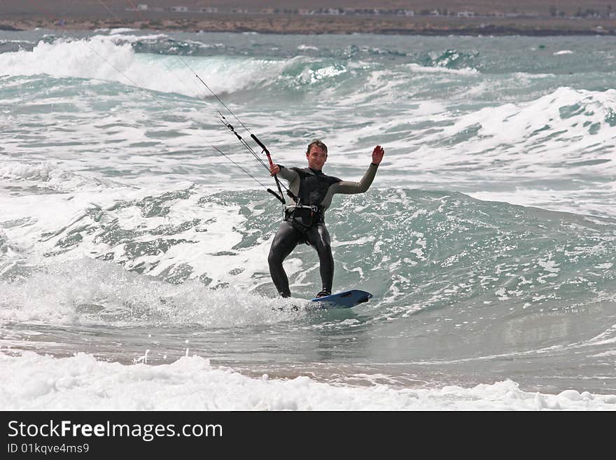 Kitesurfer in the sea off Lanzarote