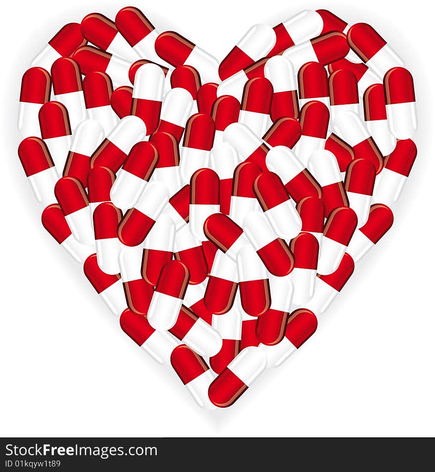 Red Heart pill vector illustration