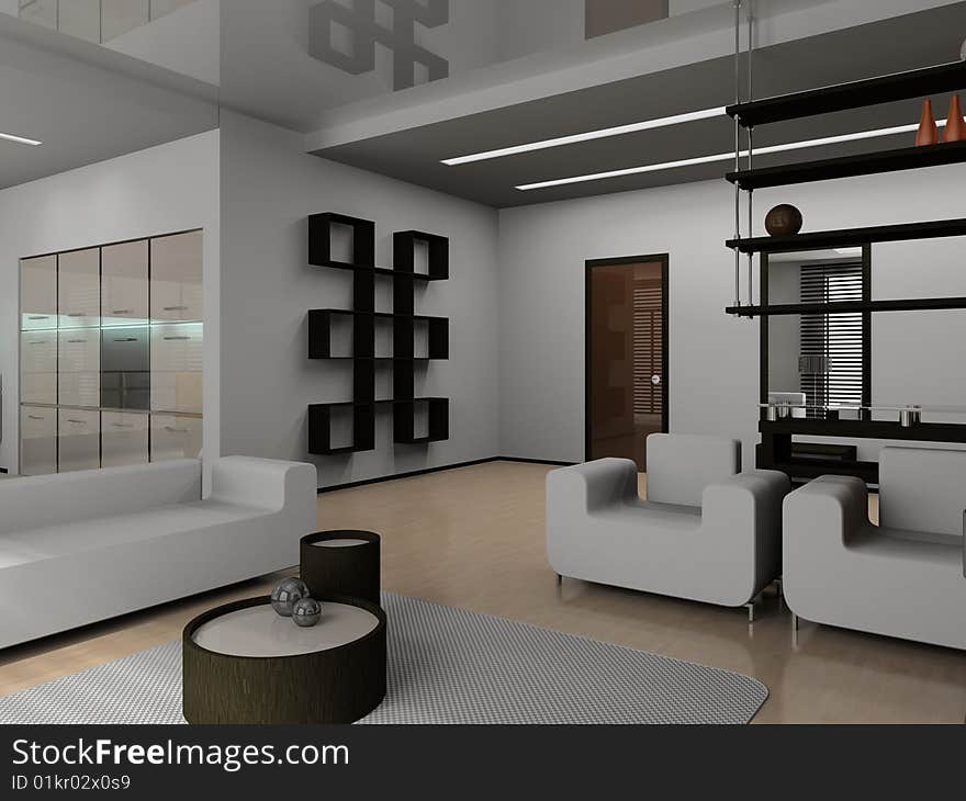 Modern interior of living room 3D