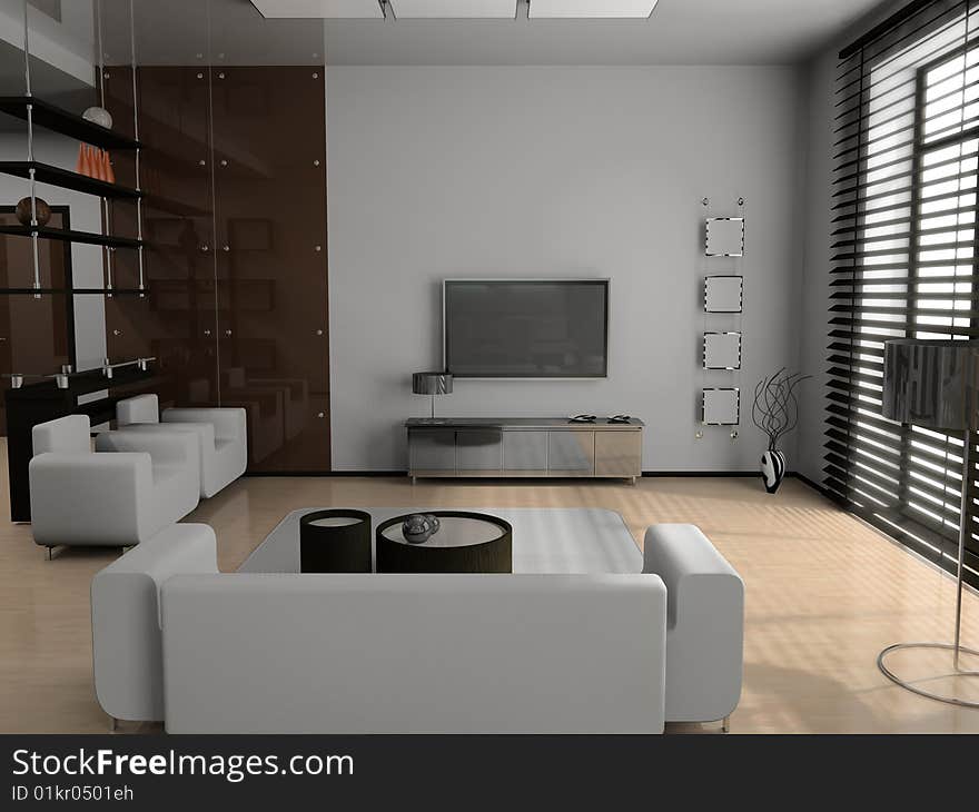 Modern interior of living room 3D