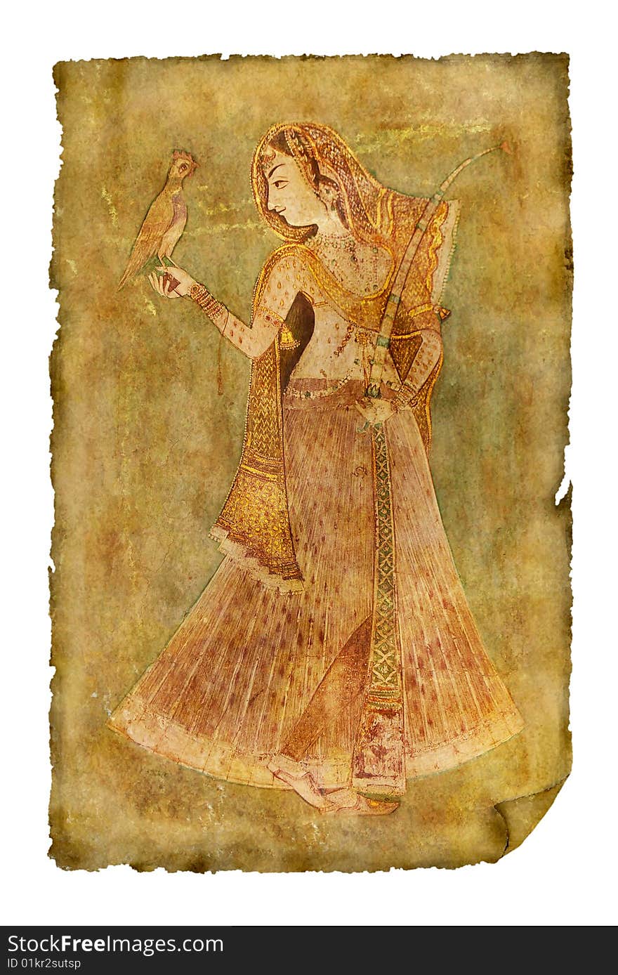 On a illustration: Old paper with ancient Indian picture