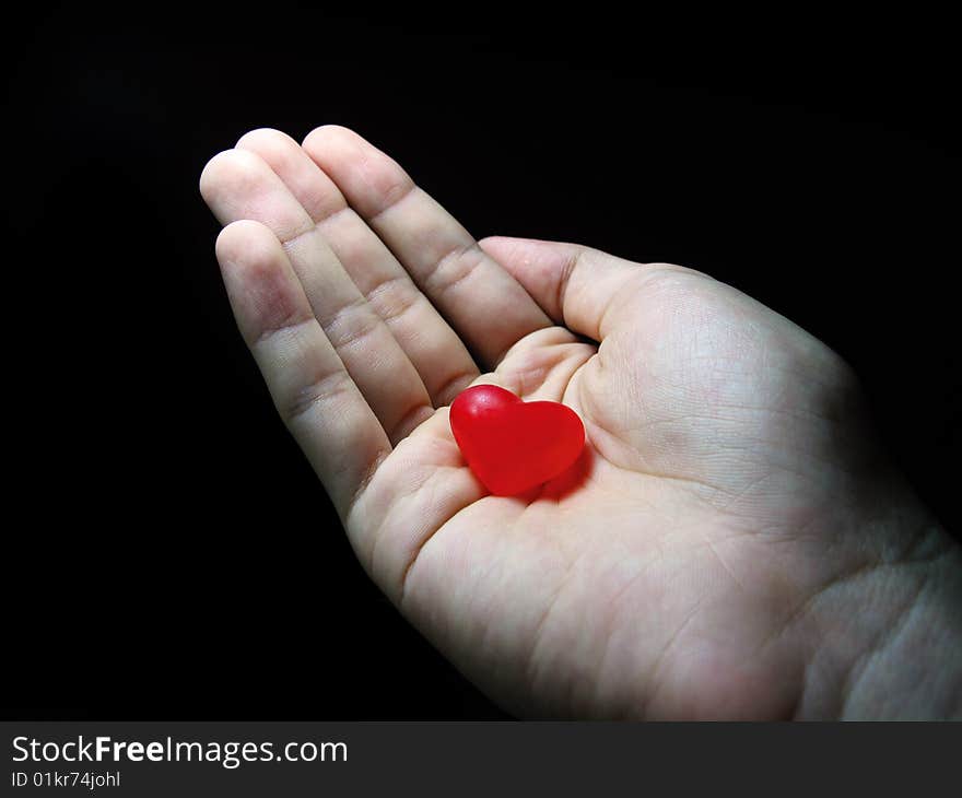 Red Heart In The Human Hand. Red Heart In The Human Hand