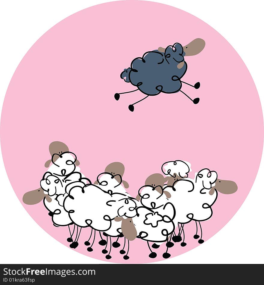 Vector illustration of black sheep concept.