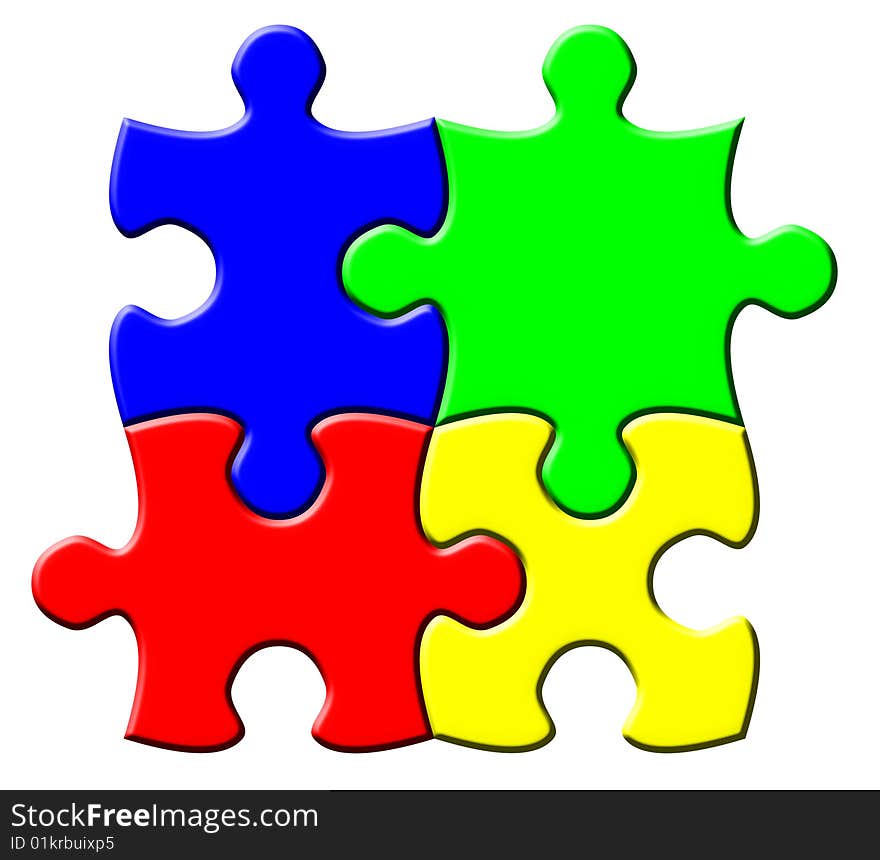 Four connected multicolor puzzle elements. Four connected multicolor puzzle elements