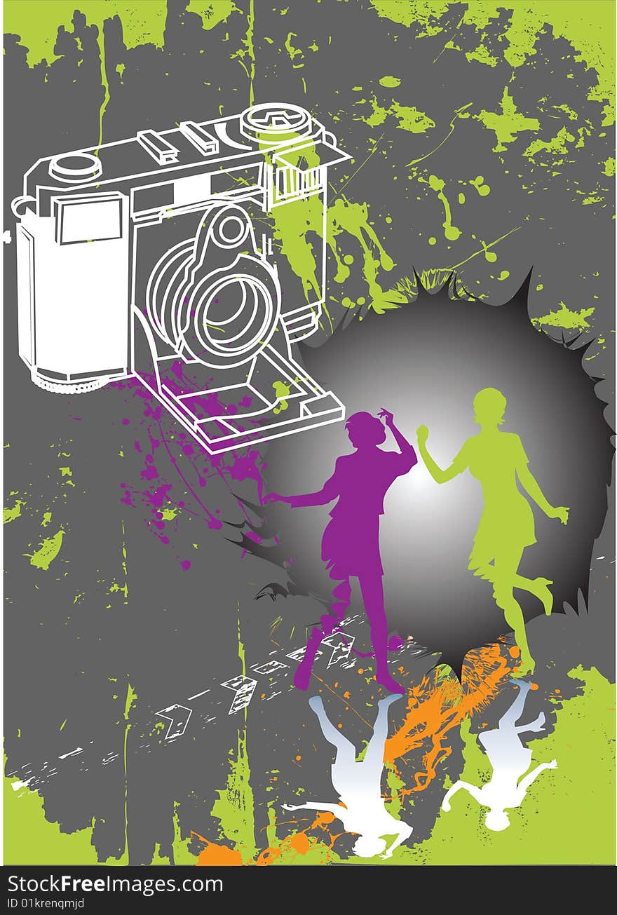 Grunge vector background with camera. Grunge vector background with camera