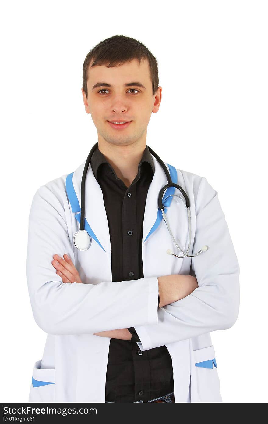 Male doctor on white background