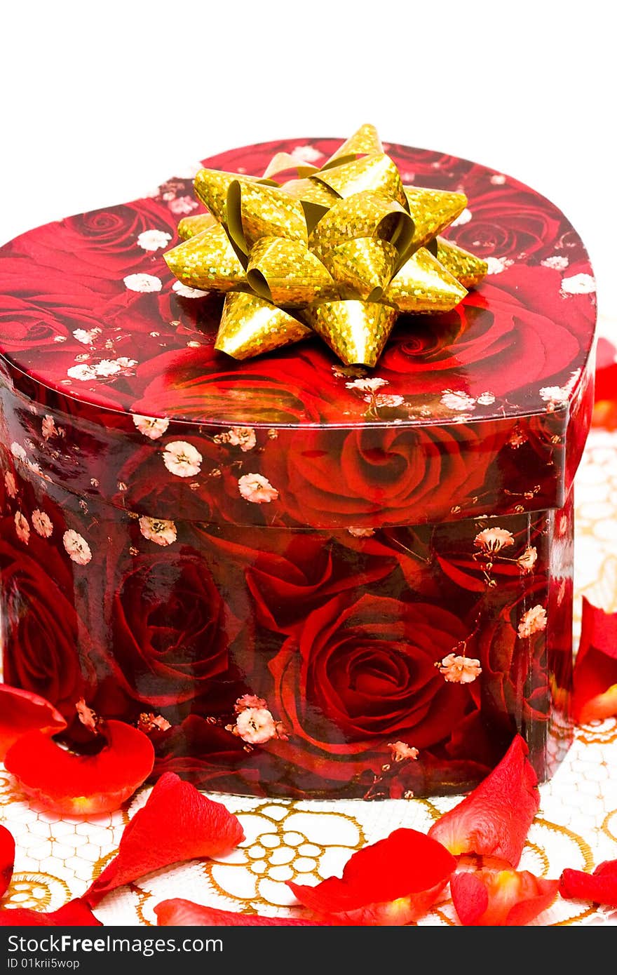 Gift box with rose petals. Gift box with rose petals