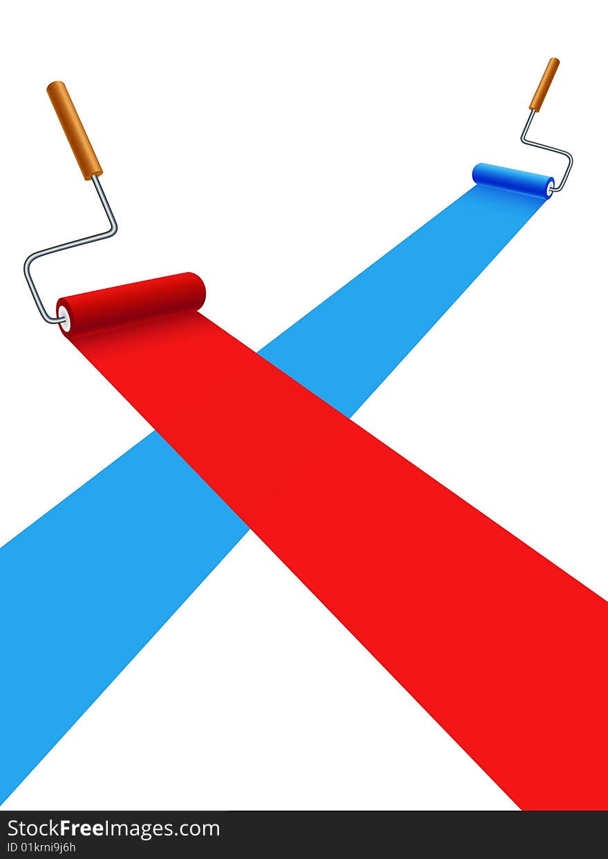 Blue and red painting rollers, vector illustration, AI file included