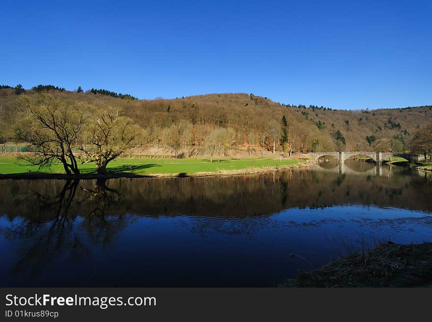 Bridge And River Landscape In Bouillon