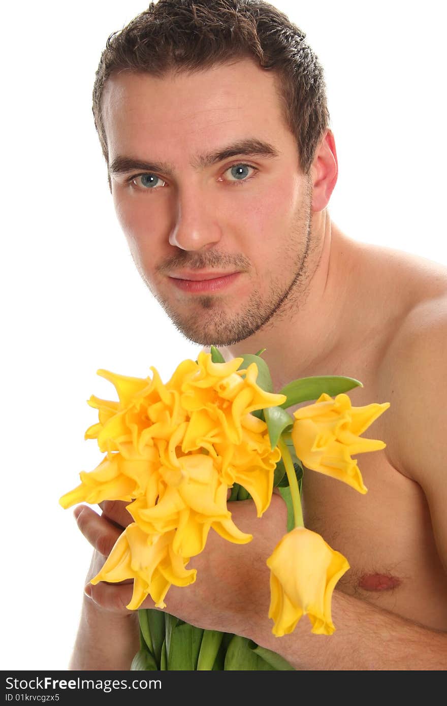 Man with yellow tulips