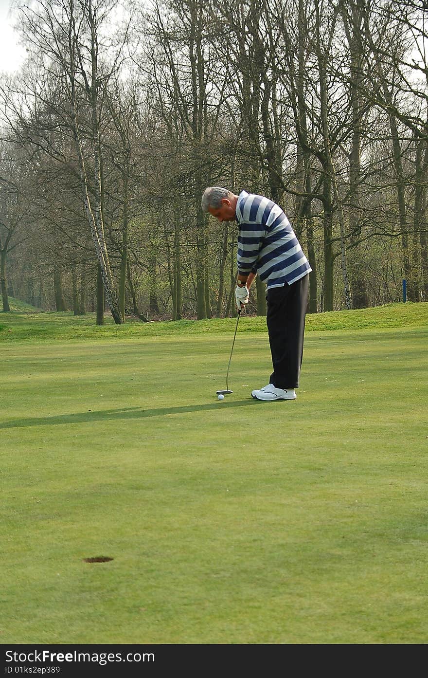 Male golfer putting on the green