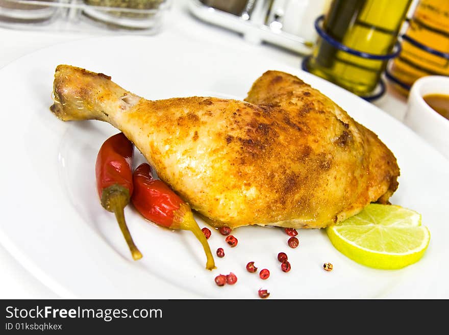 A Big Chicken Leg- Roasted With Red Peppers