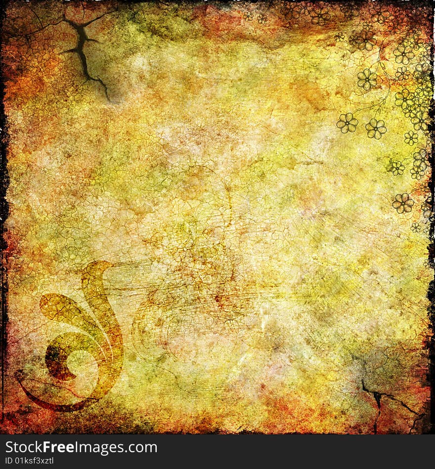 Abstract grunge background with stains, cracks, texture, floral and frame. Abstract grunge background with stains, cracks, texture, floral and frame