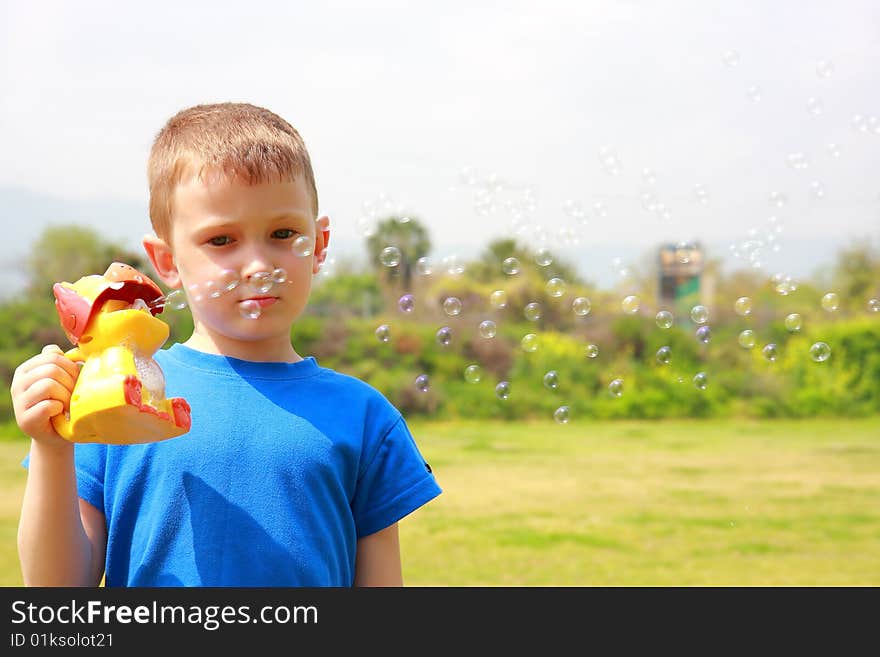 Little boy playing with bubble. Little boy playing with bubble