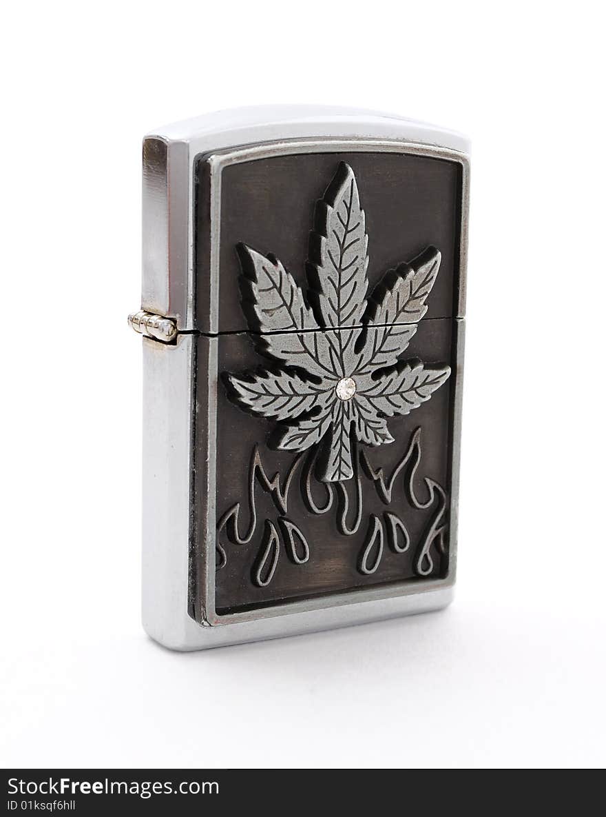 Beautiful silver petrol lighter on a white background