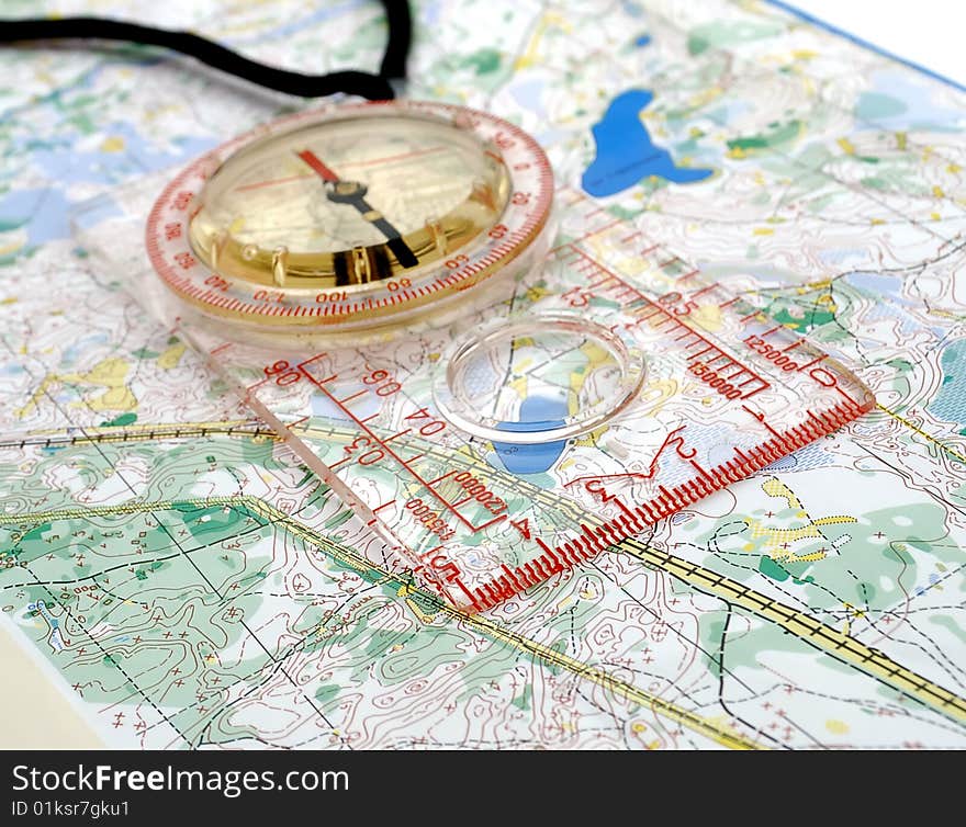 Compass on a map