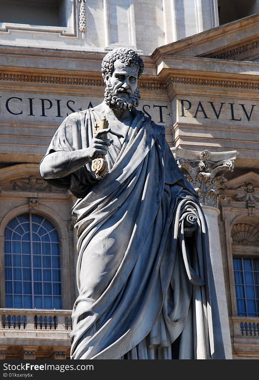 The statue of Saint Peter, in San Pietro Square (Vatican City), in front of the same name basilica. The statue of Saint Peter, in San Pietro Square (Vatican City), in front of the same name basilica.