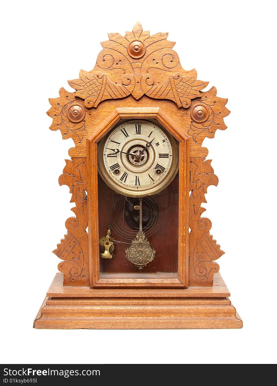 Vintage Antique Clock Isolated on a White Background.