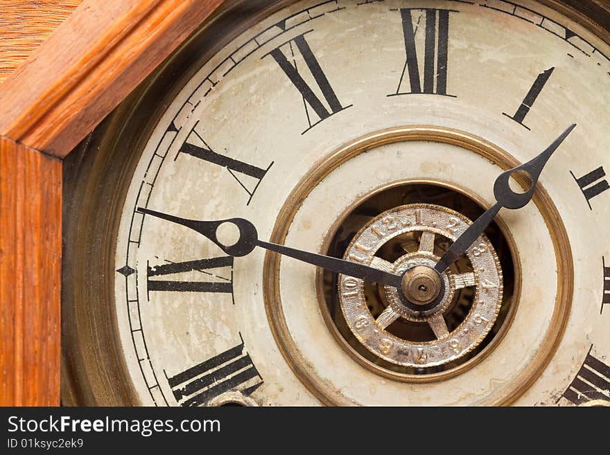 Worn Vintage Antique Clock Face and Mechanism.