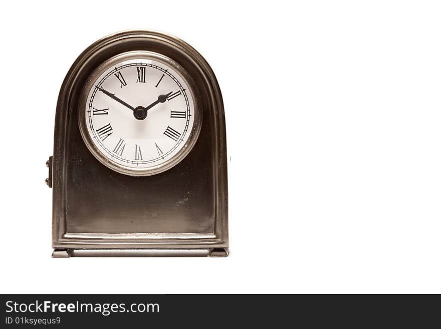 Stylish Vintage Antique Clock Isolated on a White Background.