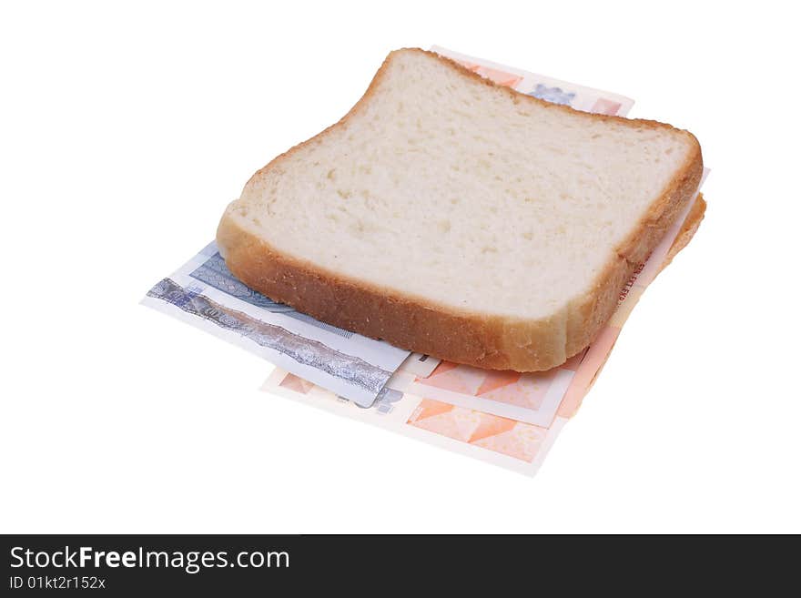 Close up of sandwich made with money. Close up of sandwich made with money