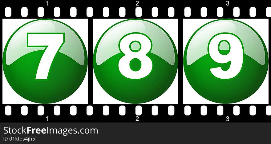 7,8,9 green number film strip