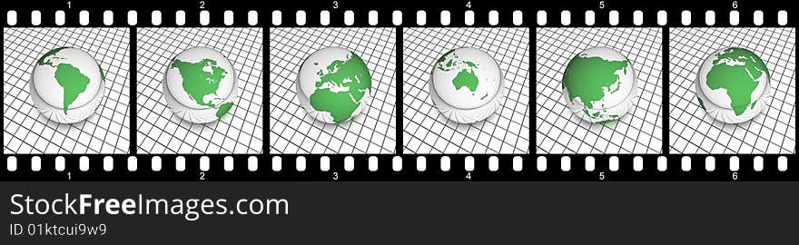 Green globe film strip, ready to use for designers and publishers.