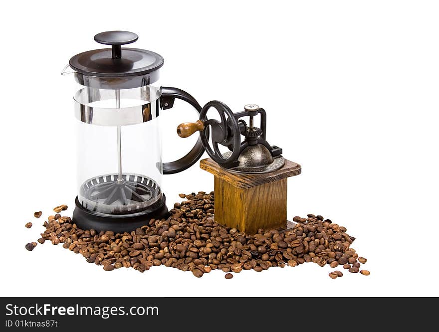 Aromatic sweet coffee in white background