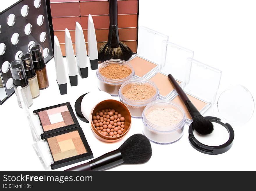 Make- up set on white background. Make- up set on white background