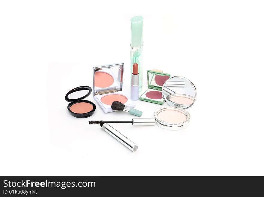 Shot of some cosmetic items on a white background. Shot of some cosmetic items on a white background