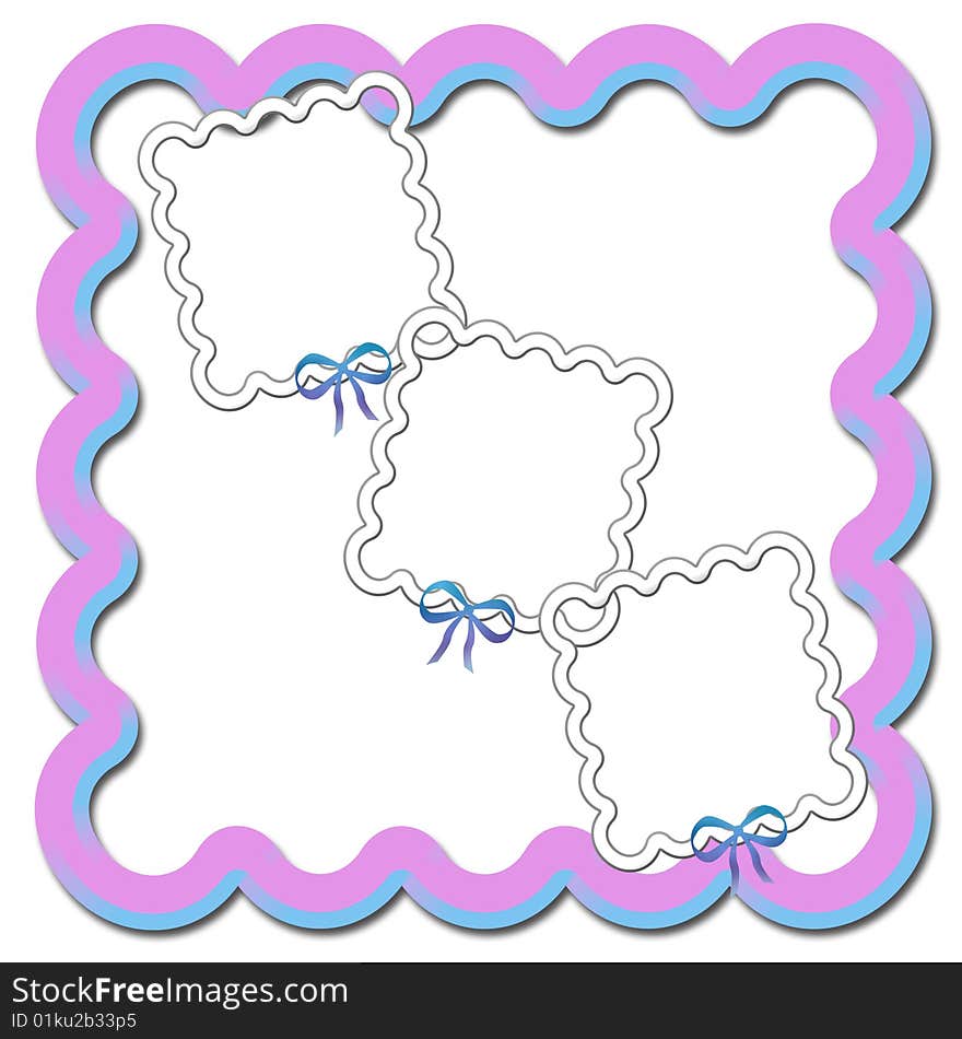 Colorful border around picture frames and bows white background. Colorful border around picture frames and bows white background