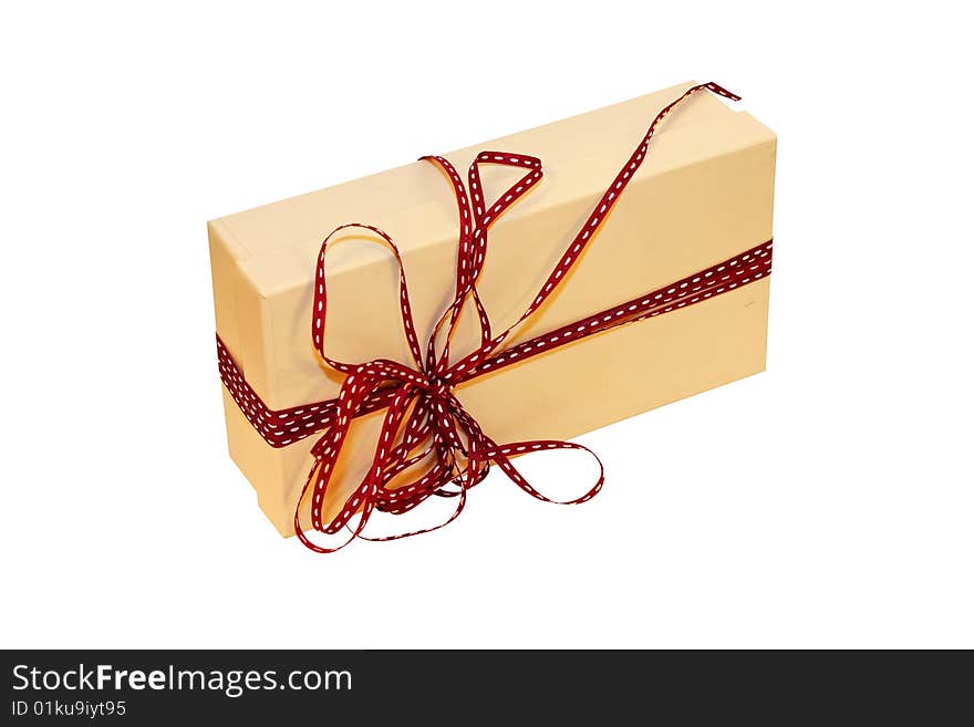 Rectangular beige gift isolated included clipping path. Rectangular beige gift isolated included clipping path