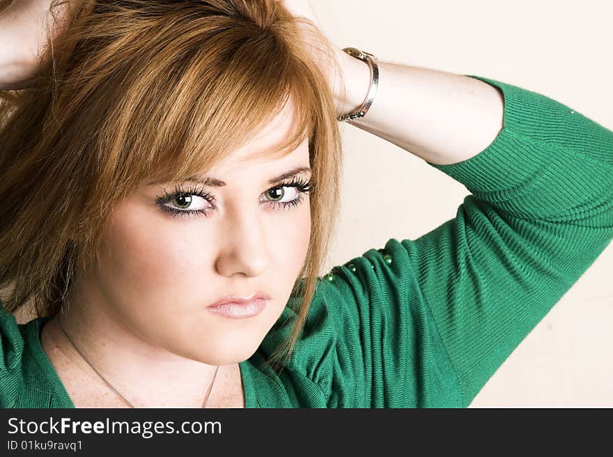 Beautiful young model with striking green eyes. Beautiful young model with striking green eyes