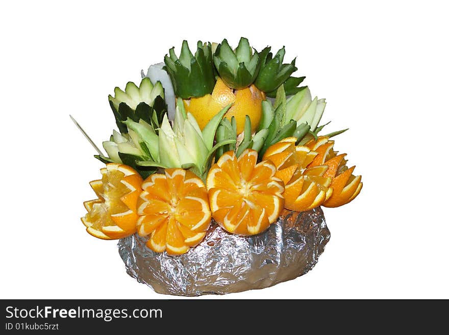 A Flower made from fresh oranges. isolated. A Flower made from fresh oranges. isolated