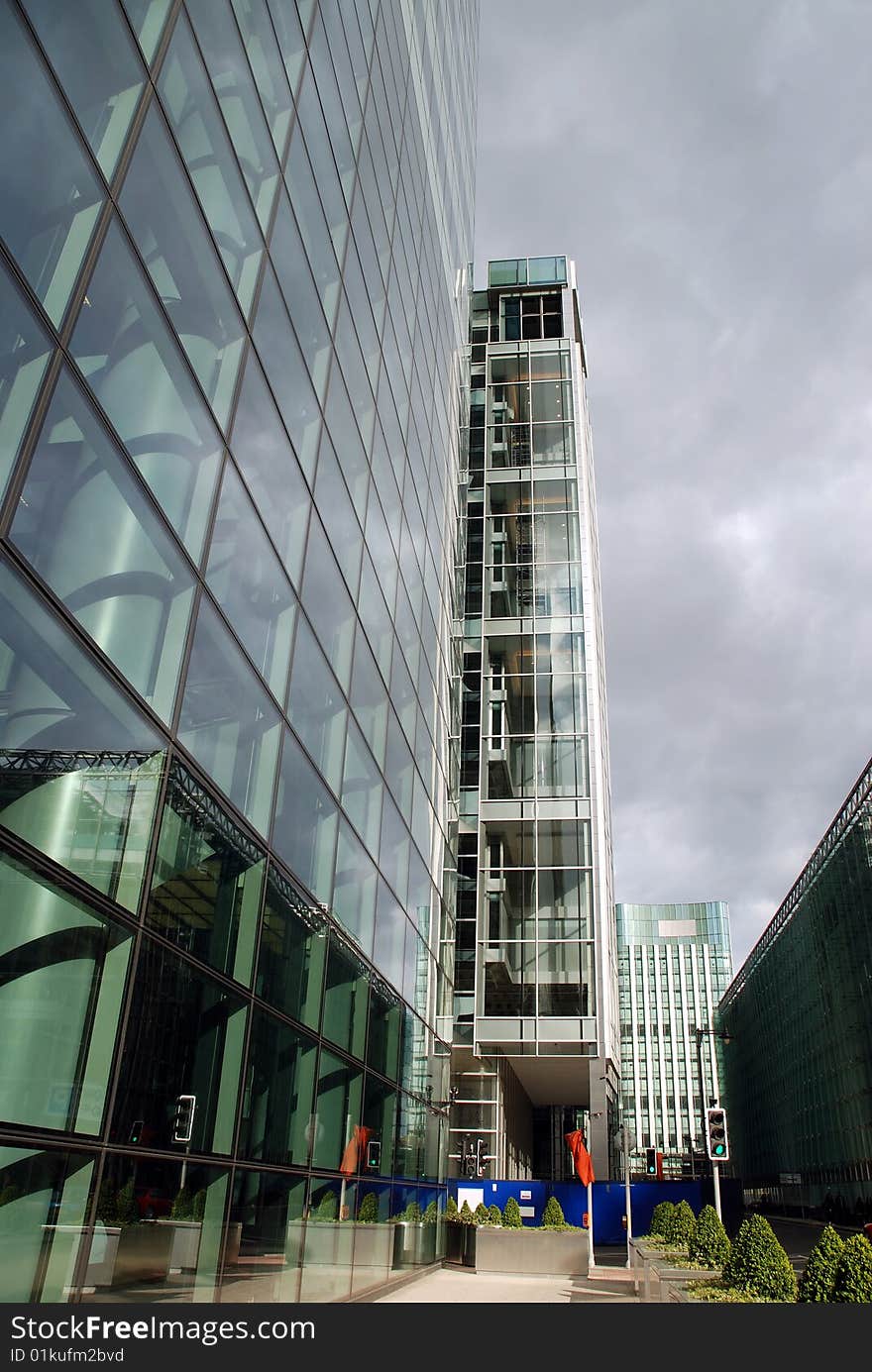 Dark clouds over Londons financial district. Dark clouds over Londons financial district