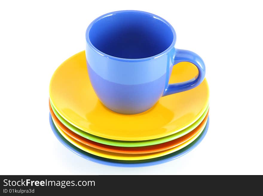 Blue cup, isolated over white board