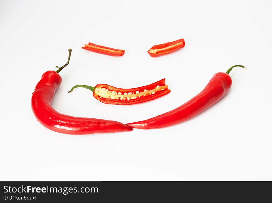 Red pepper hot spices on a white background